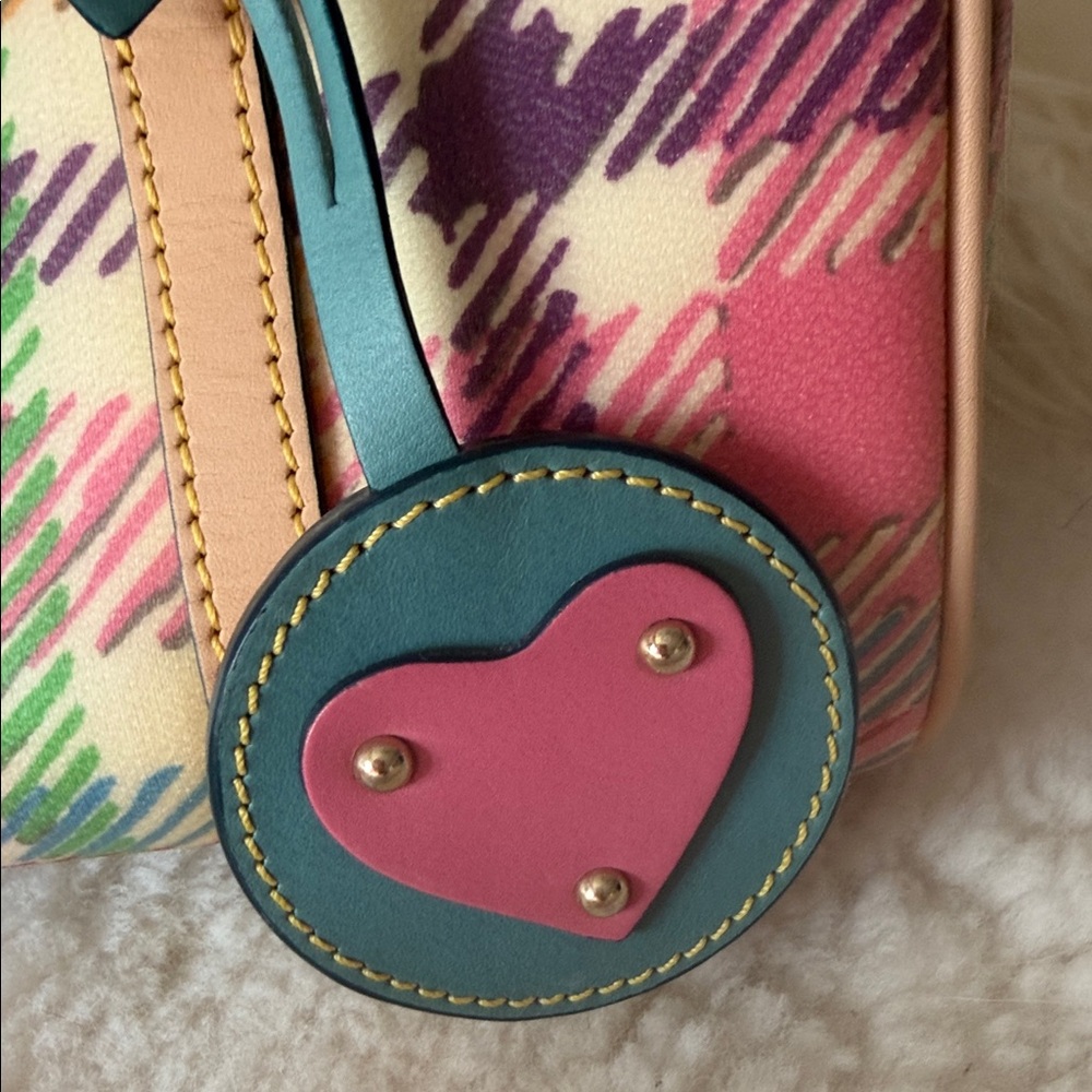 Dooney & Bourke Multicolor Plaid Mini Barrel Bag with Pink Heart Charm - Picture 14 of 16